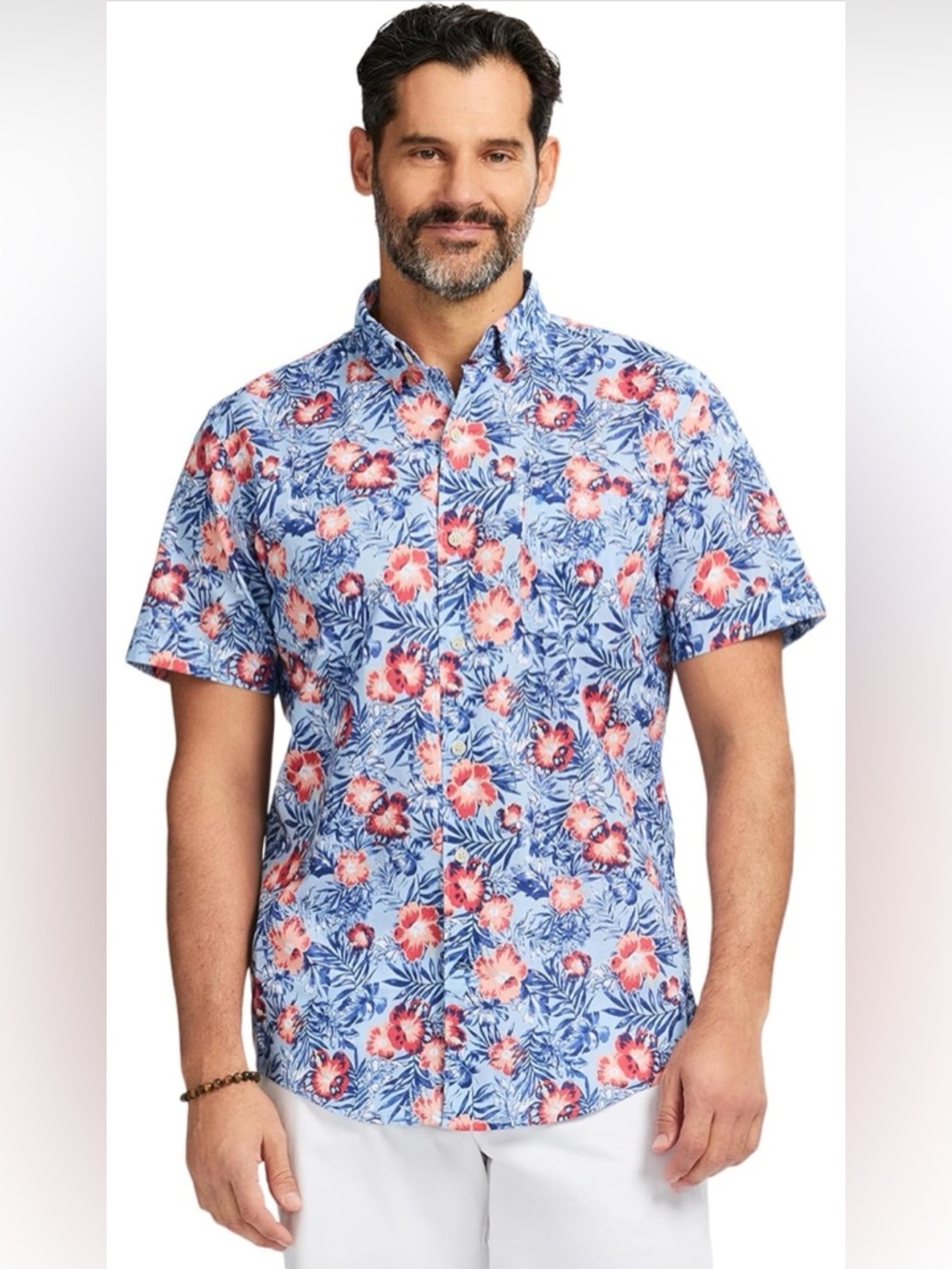 Izod Men’s Dockside ChambrayBlue Floral Short-Sleeve Button-Up Shirt NWT Size Md